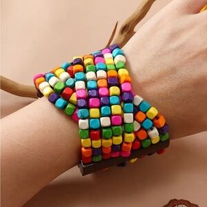 Multi Colored Bohemian Wood Beaded Bracelet